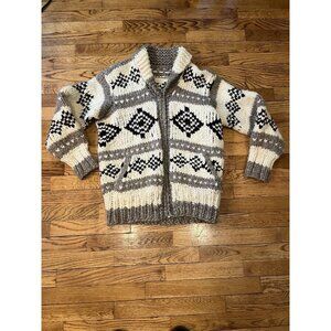 Handmade Homemade Vintage Crochet style cardigan mens Sweater Thick Nordic Zipup